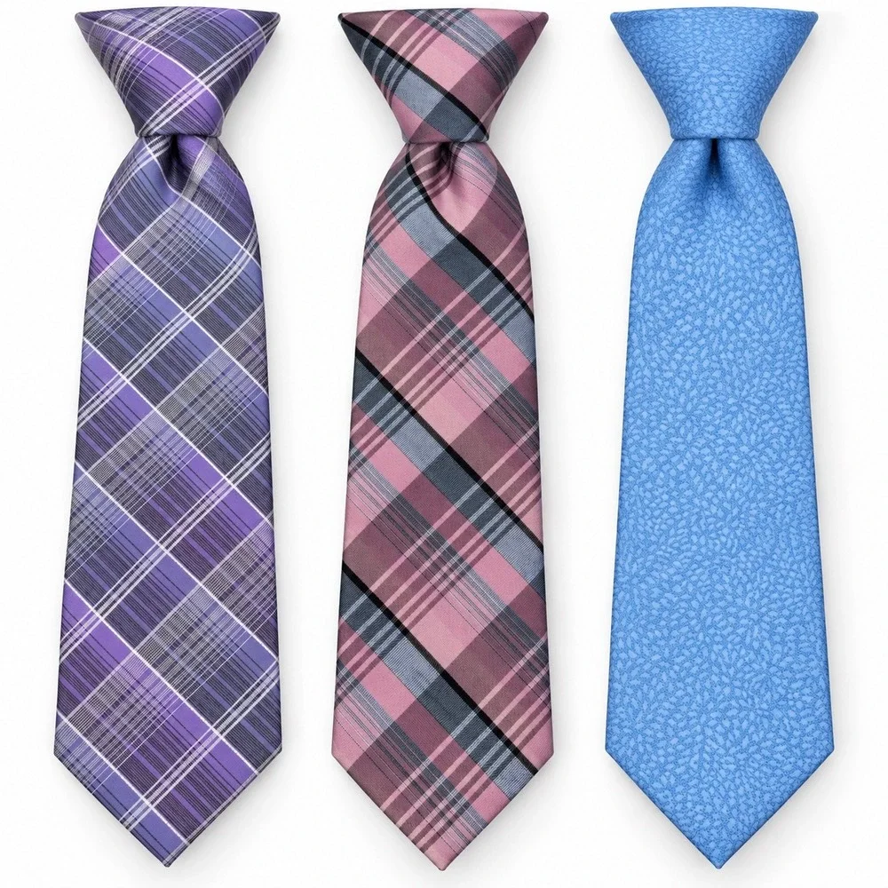 Calvin Klein Mens Silk Blend Necktie Lot 3 Pack Plaid Textured Blue Purple Pink